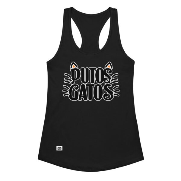 Camiseta de gatos para mujer PUTOS GATOS OFICIAL en color negro, vista plana