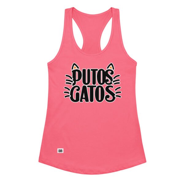 Camiseta de gatos para mujer PUTOS GATOS OFICIAL en color rosa eléctrico, vista plana