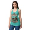Camiseta de gatos para mujer REGLAMENTO DEL SOFÁ en color azul tahití, sobre modelo