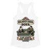 Camiseta de gatos para mujer REGLAMENTO DEL SOFÁ en color blanco, vista plana