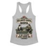 Camiseta de gatos para mujer REGLAMENTO DEL SOFÁ en color gris jaspeado, vista plana
