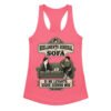 Camiseta de gatos para mujer REGLAMENTO DEL SOFÁ en color rosa eléctrico, vista plana