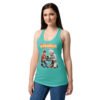 Camiseta de gatos para mujer REGRESO AL VETERINARIO en color azul tahití, sobre modelo