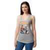 Camiseta de gatos para mujer REGRESO AL VETERINARIO en color gris jaspeado, sobre modelo