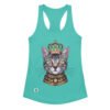 Camiseta de gatos para mujer GATO REY en color azul tahití, vista plana