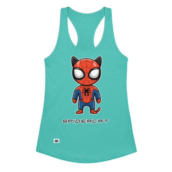 Camiseta de gatos para mujer SPIDER-CAT en color azul tahití, vista plana