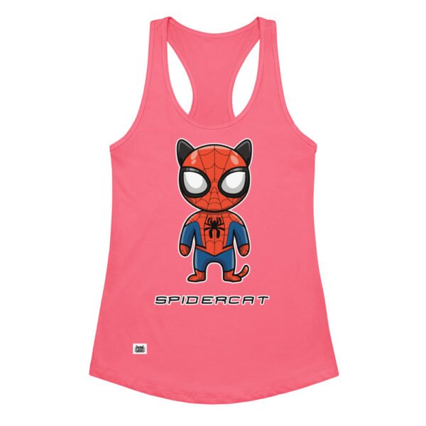 Camiseta de gatos para mujer SPIDER-CAT en color rosa eléctrico, vista plana