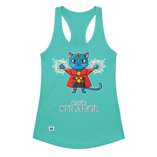 Camiseta de gatos para mujer GATO STRANGE en color azul tahití, vista plana