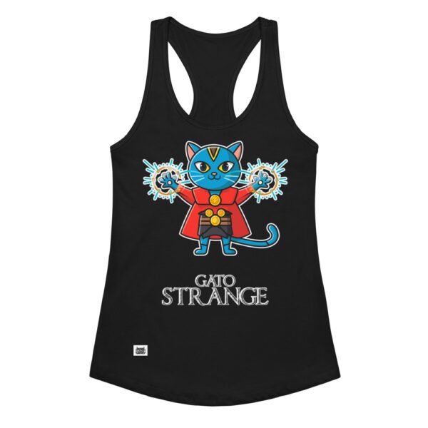 Camiseta de gatos para mujer GATO STRANGE en color negro, vista plana