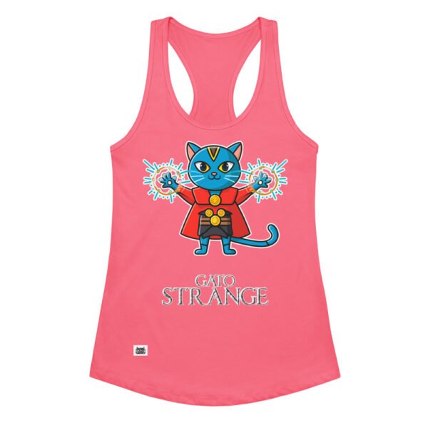 Camiseta de gatos para mujer GATO STRANGE en color rosa eléctrico, vista plana