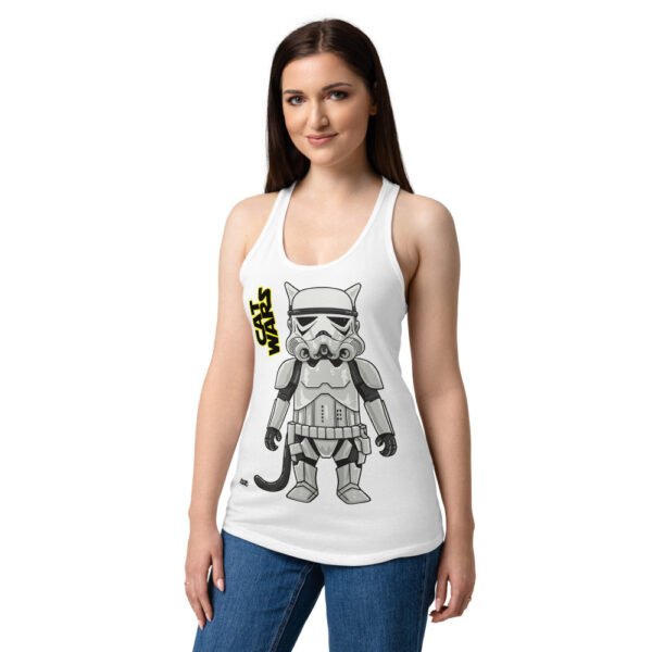 Camiseta de gatos para mujer GATO SOLDADO IMPERIAL en color blanco, sobre modelo