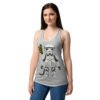 Camiseta de gatos para mujer GATO SOLDADO IMPERIAL en color gris jaspeado, sobre modelo