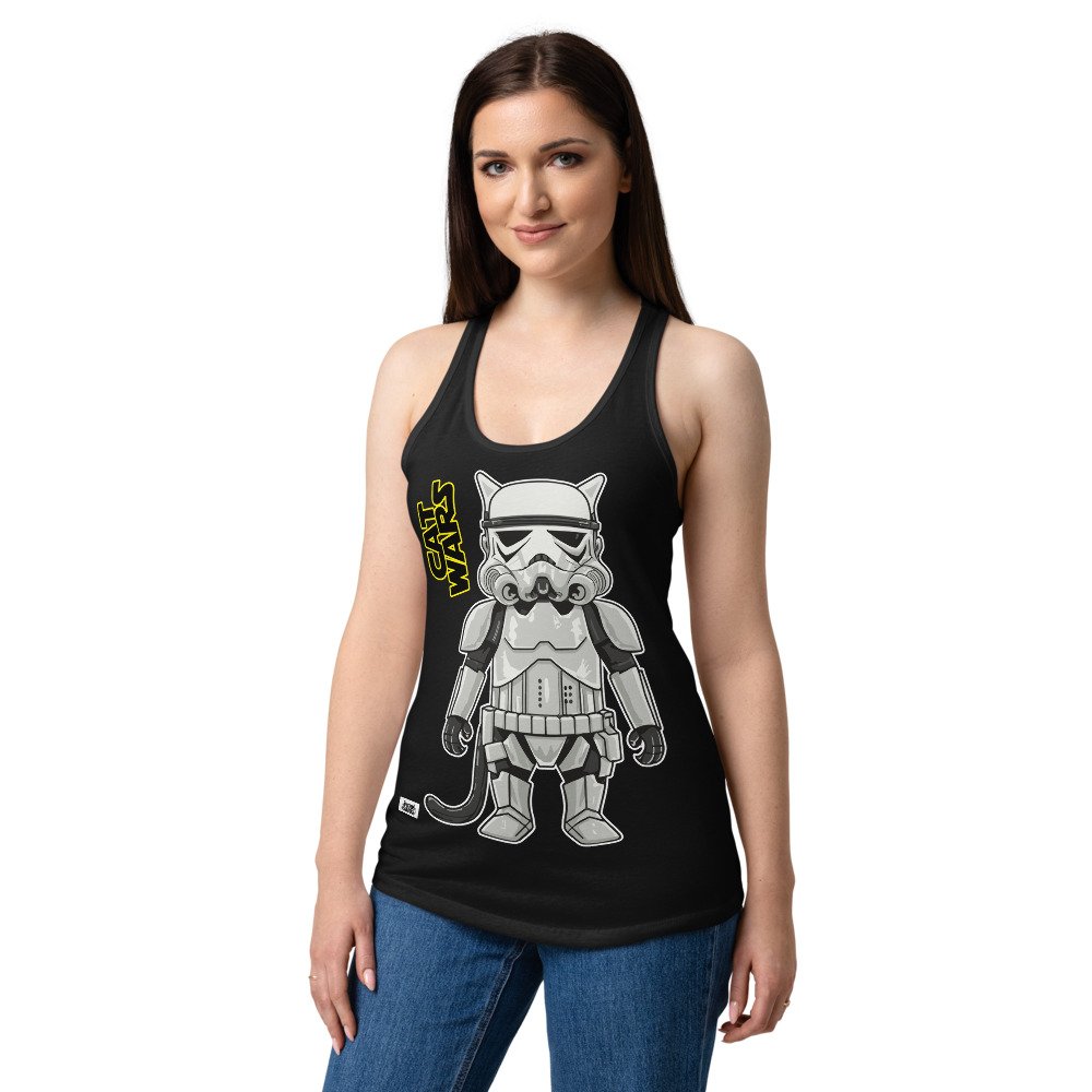 Camiseta de gatos para mujer GATO SOLDADO IMPERIAL en color negro, sobre modelo