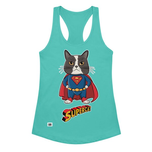 Camiseta de gatos para mujer SUPERCAT en color azul tahití, vista plana