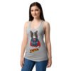 Camiseta de gatos para mujer SUPERCAT en color gris jaspeado, sobre modelo