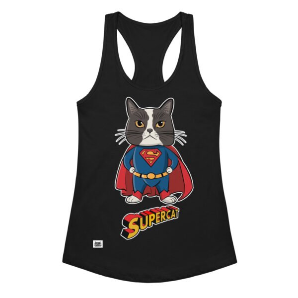 Camiseta de gatos para mujer SUPERCAT en color negro, vista plana