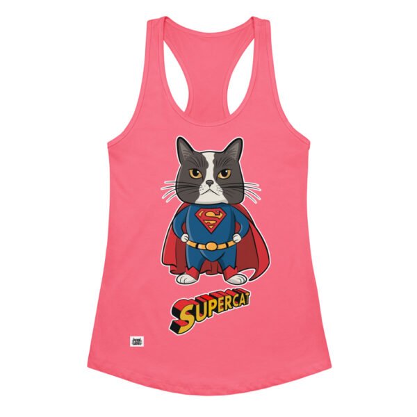 Camiseta de gatos para mujer SUPERCAT en color rosa eléctrico, vista plana