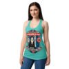 Camiseta de gatos para mujer SUPERVISIÓN DEL BAÑO en color azul tahití, sobre modelo