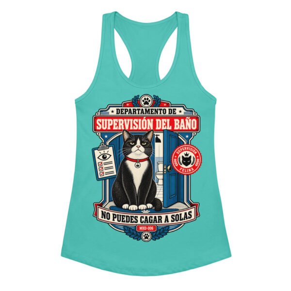 Camiseta de gatos para mujer SUPERVISIÓN DEL BAÑO en color azul tahití, vista plana