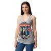 Camiseta de gatos para mujer SUPERVISIÓN DEL BAÑO en color gris jaspeado, sobre modelo