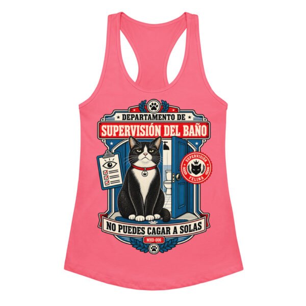 Camiseta de gatos para mujer SUPERVISIÓN DEL BAÑO en color rosa eléctrico, vista plana