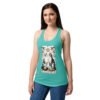 Camiseta de gatos para mujer LE GATOT · LOS AMANTES en color azul tahití, sobre modelo