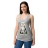 Camiseta de gatos para mujer LE GATOT · LOS AMANTES en color gris jaspeado, sobre modelo