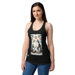 Camiseta de gatos para mujer LE GATOT · LOS AMANTES en color negro, sobre modelo