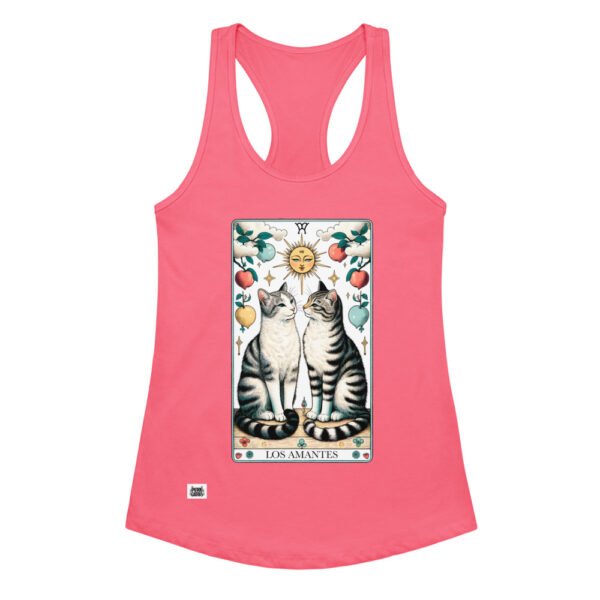 Camiseta de gatos para mujer LE GATOT · LOS AMANTES en color rosa eléctrico, vista plana