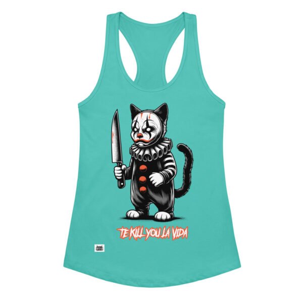 Camiseta de gatos para mujer TE KILL YOU LA VIDA en color azul tahití, vista plana