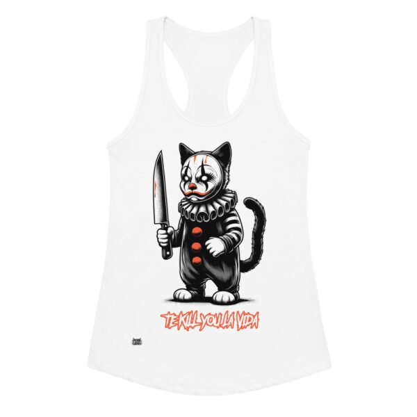 Camiseta de gatos para mujer TE KILL YOU LA VIDA en color blanco, vista plana