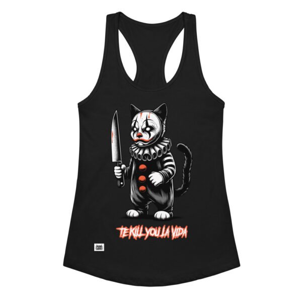 Camiseta de gatos para mujer TE KILL YOU LA VIDA en color negro, vista plana