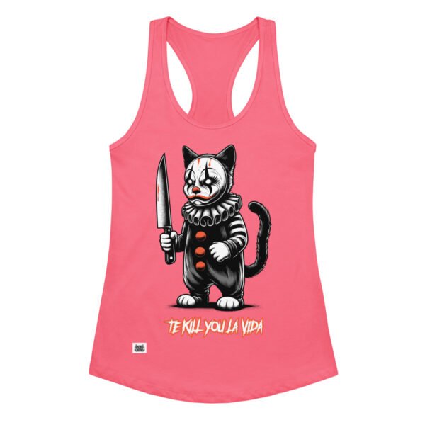 Camiseta de gatos para mujer TE KILL YOU LA VIDA en color rosa eléctrico, vista plana