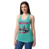 Camiseta de gatos para mujer THE WALKING CAT en color azul tahití, sobre modelo