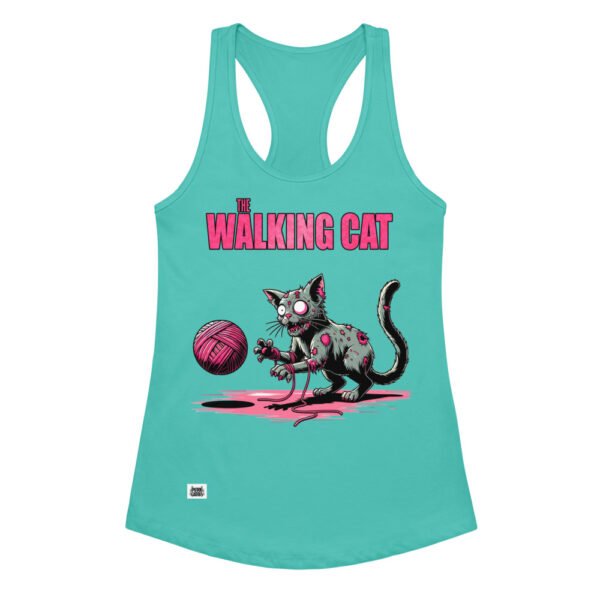 Camiseta de gatos para mujer THE WALKING CAT en color azul tahití, vista plana