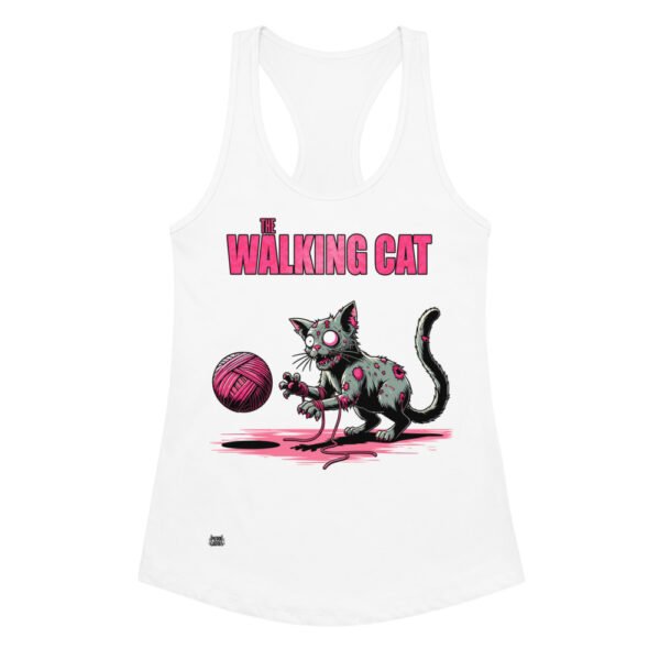 Camiseta de gatos para mujer THE WALKING CAT en color blanco, vista plana