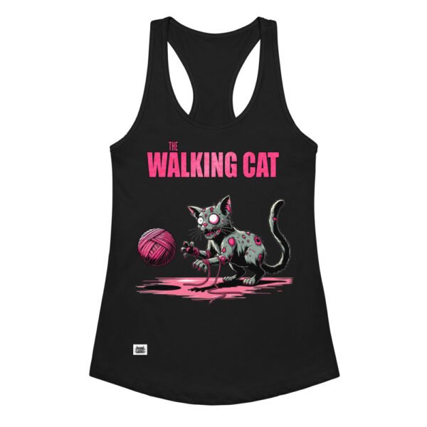 Camiseta de gatos para mujer THE WALKING CAT en color negro, vista plana