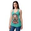 Camiseta de gatos para mujer TODA PUERTA CERRADA ES UNA OFENSA en color azul tahití, sobre modelo