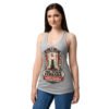 Camiseta de gatos para mujer TODA PUERTA CERRADA ES UNA OFENSA en color gris jaspeado, sobre modelo
