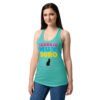 Camiseta de gatos para mujer TRABAJO MUY DURO PARA ALIMENTAR A MI PUTO GATO en color azul tahití, sobre modelo