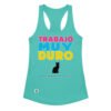 Camiseta de gatos para mujer TRABAJO MUY DURO PARA ALIMENTAR A MI PUTO GATO en color azul tahití, vista plana