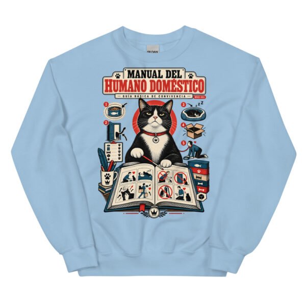 Sudadera de gatos «Guía de convivencia» — diseño MHD-001 de la serie Manual del Humano Doméstico en color Azul claro