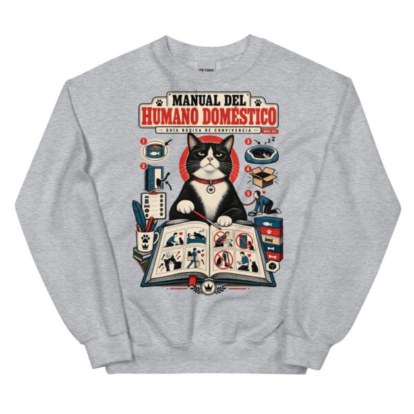 Sudadera de gatos «Guía de convivencia» — diseño MHD-001 de la serie Manual del Humano Doméstico en color Gris deportivo