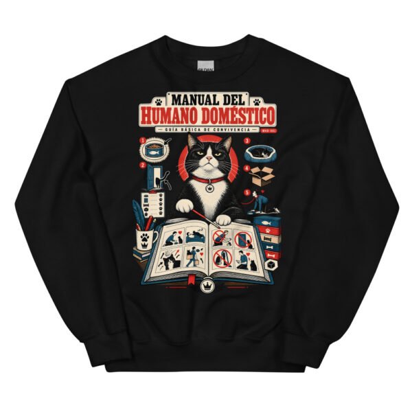 Sudadera de gatos «Guía de convivencia» — diseño MHD-001 de la serie Manual del Humano Doméstico en color Negro
