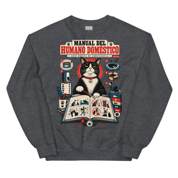 Sudadera de gatos «Guía de convivencia» — diseño MHD-001 de la serie Manual del Humano Doméstico en color Oscuro jaspeado