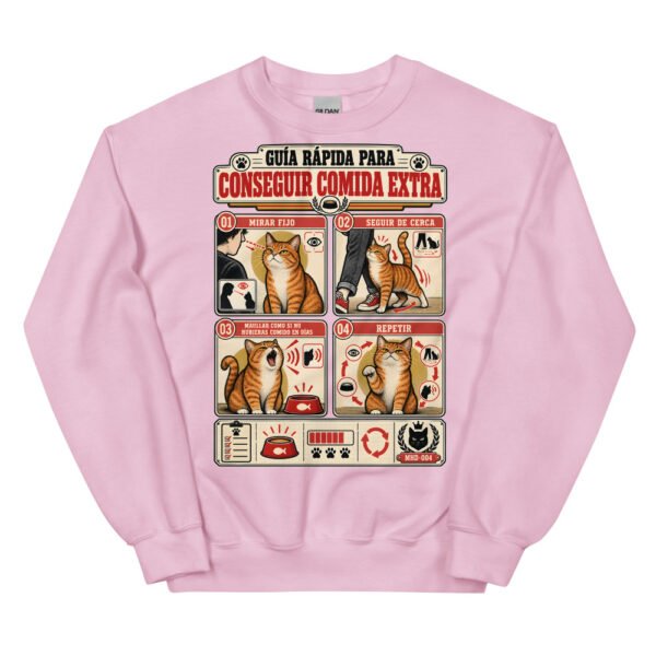 Sudadera de gatos «Cómo conseguir comida extra» — diseño MHD-004 de la serie Manual del Humano Doméstico en color Rosa claro