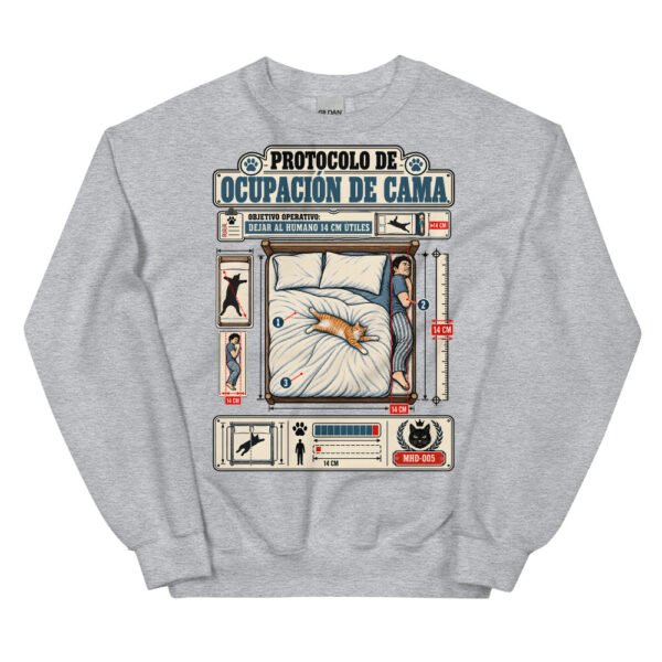 Sudadera de gatos «Protocolo de ocupación de cama» — diseño MHD-005 de la serie Manual del Humano Doméstico en color Gris deportivo