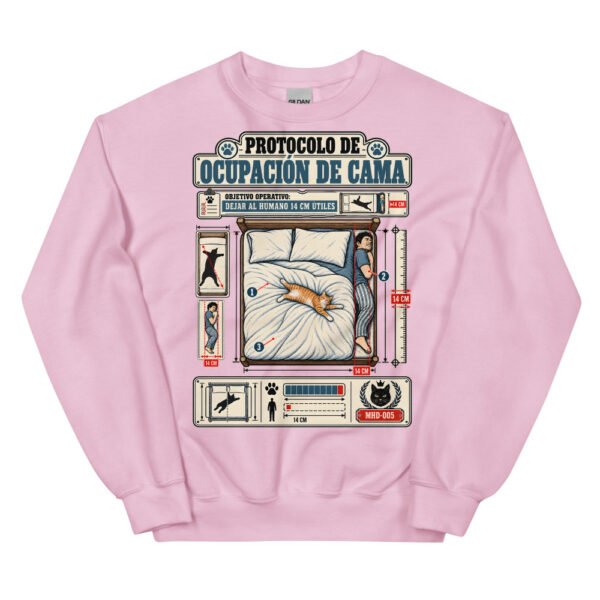 Sudadera de gatos «Protocolo de ocupación de cama» — diseño MHD-005 de la serie Manual del Humano Doméstico en color Rosa claro