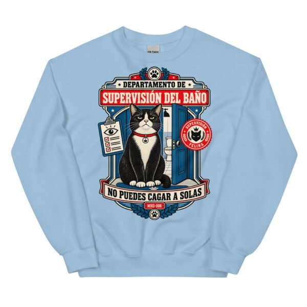 Sudadera de gatos «Supervisión del baño» — diseño MHD-006 de la serie Manual del Humano Doméstico en color Azul claro