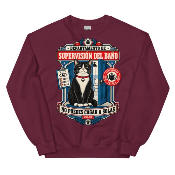 Sudadera de gatos «Supervisión del baño» — diseño MHD-006 de la serie Manual del Humano Doméstico en color Granate